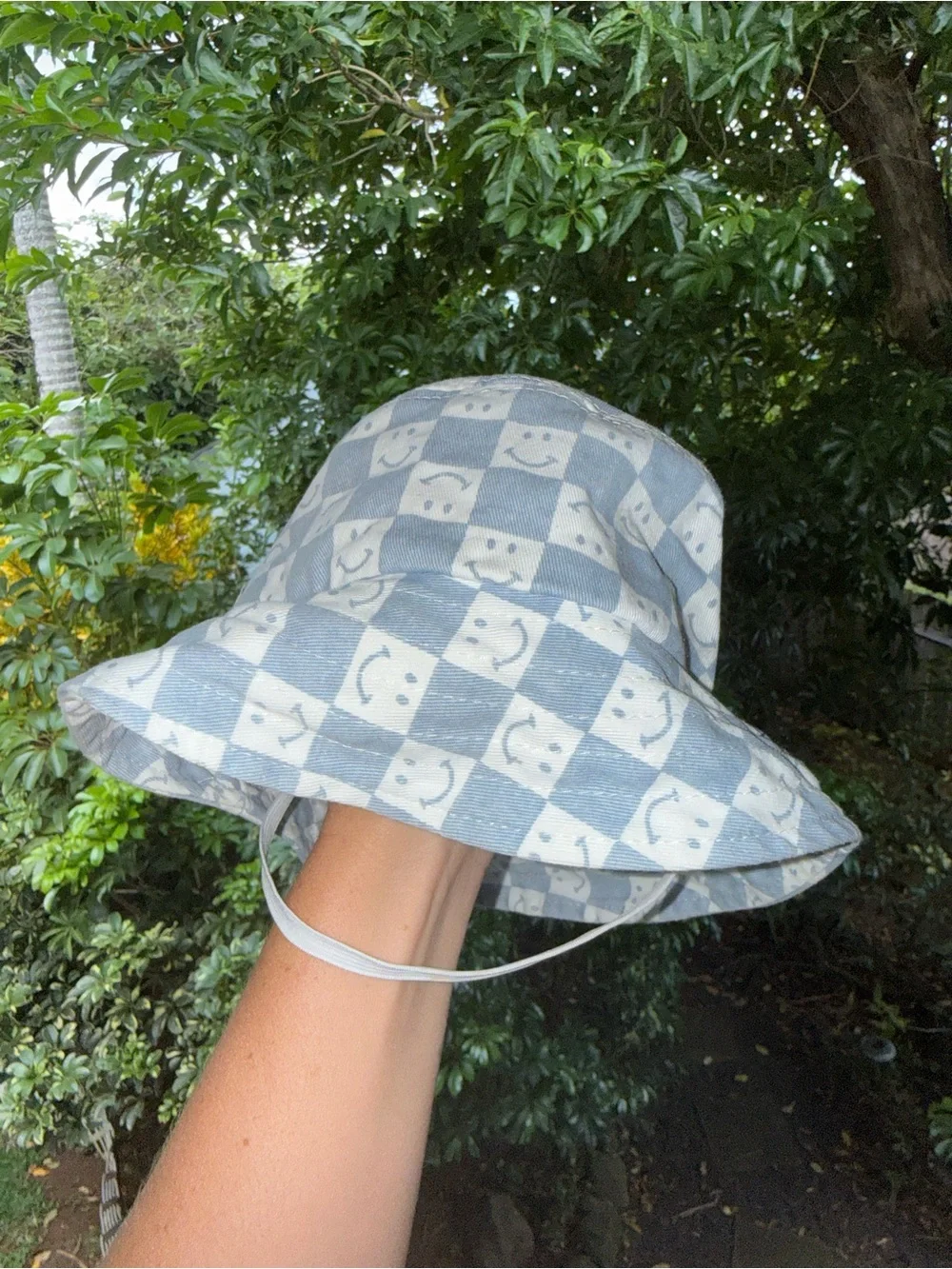 Kids Blue Checker Smile Bucket Hat